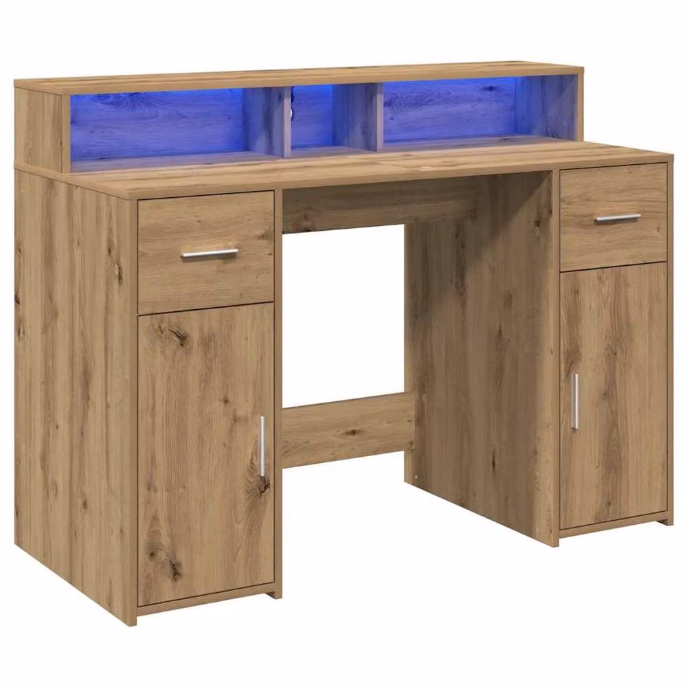 Berkfield Home Soft Desk with LED Lights in Artisan Oak Brown, W/D/H: 120 x 55 x 91 cm – 4