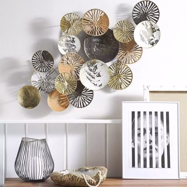 Wyld and Coco Round Metal Wall Art in Copper, Gold and Silver, Diameter: 50 cm