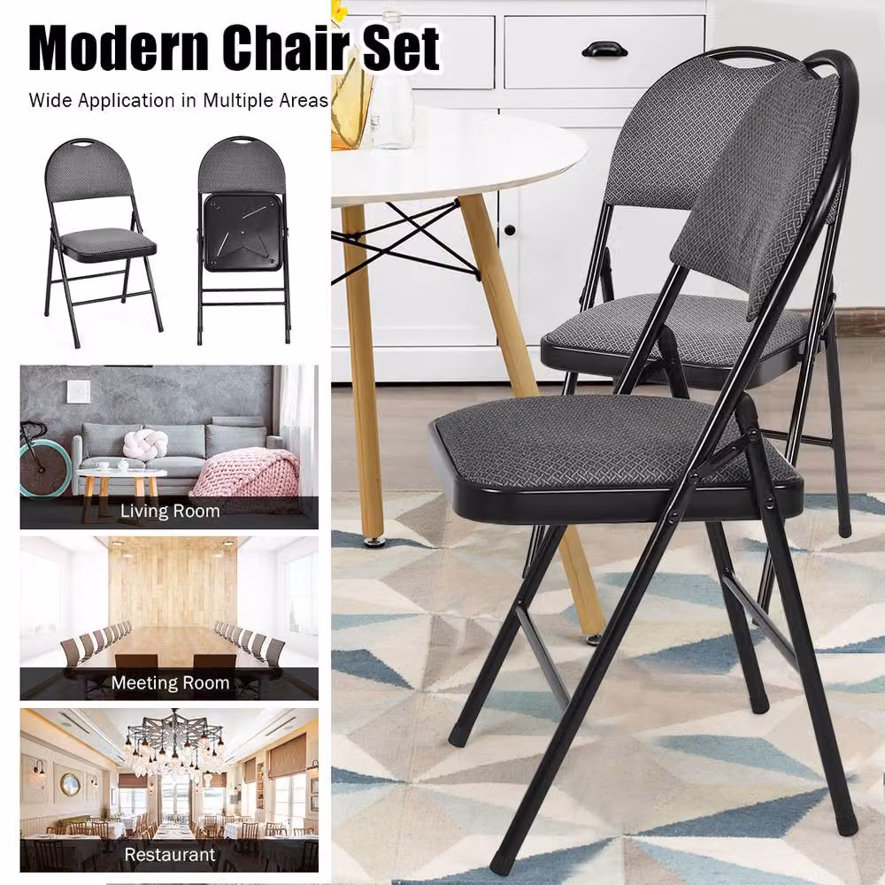 Costway Set of 6 Grey Padded Armless Folding Dining Chairs for Kitchen and Dining Rooms – 4