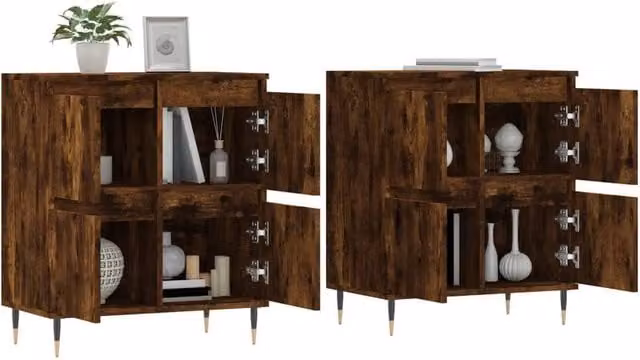 Berkfield Home Set of 2 Mid-Century Smoked Oak Sideboards in Brown, W/D/H: 120 x 35 x 70 cm