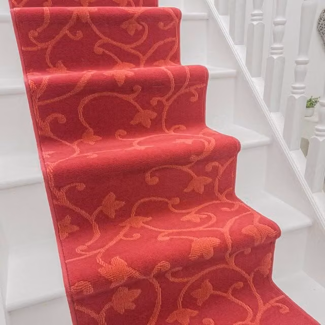 runrug Vines Stair Runner Carpet in Red, W: 60 cm x L: 510 cm – 1