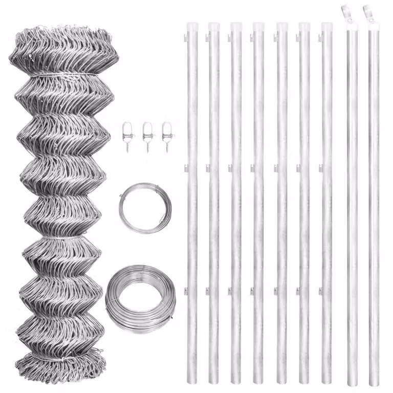 Berkfield Home Galvanised Steel Chain Link Fence with Posts, Silver, W: 15 m, H: 1 m