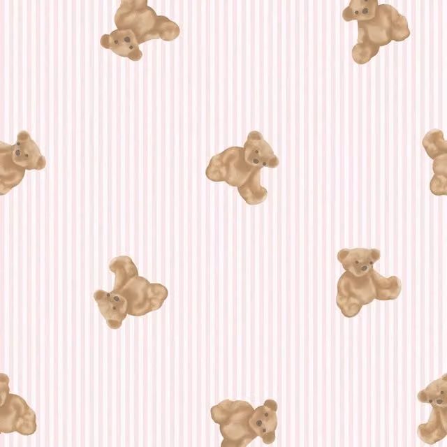 I Love Wallpaper Pink Bear Striped Childrens Room Wallpaper