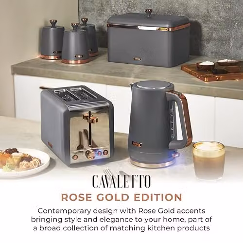 Tower Cavaletto 1.7L Jug Kettle in Grey and Rose Gold with 3kW Rapid Boil and Limescale Filter – 6
