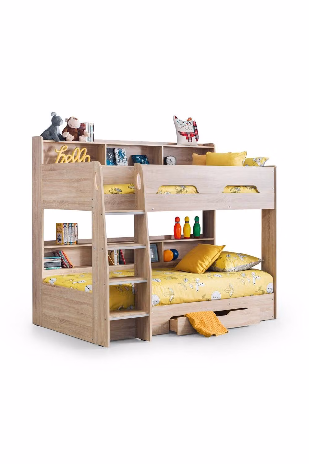 Julian Bowen Orion Solid Wood Bunk Bed in Brown Oak with Drawers and Bedside Shelf, 90 x 190 cm – 2