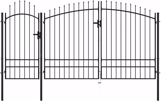 Berkfield Home Black Steel Double Swing Garden Gate, W: 400 cm, H: 245 cm