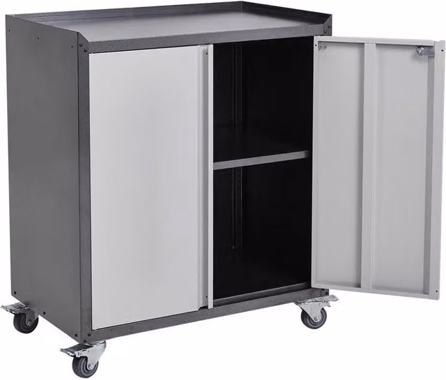 Nordara Grey Metal 2-Door Lockable Cabinet with Adjustable Shelves and Hinged Doors