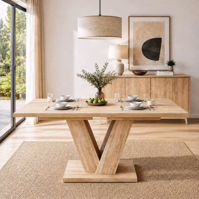 Merax Extendable Rectangular Dining Table with X-Frame Metal Legs in Natural Brown and Beige, W/D/H: 160 x 80 x 75.5 cm – 1
