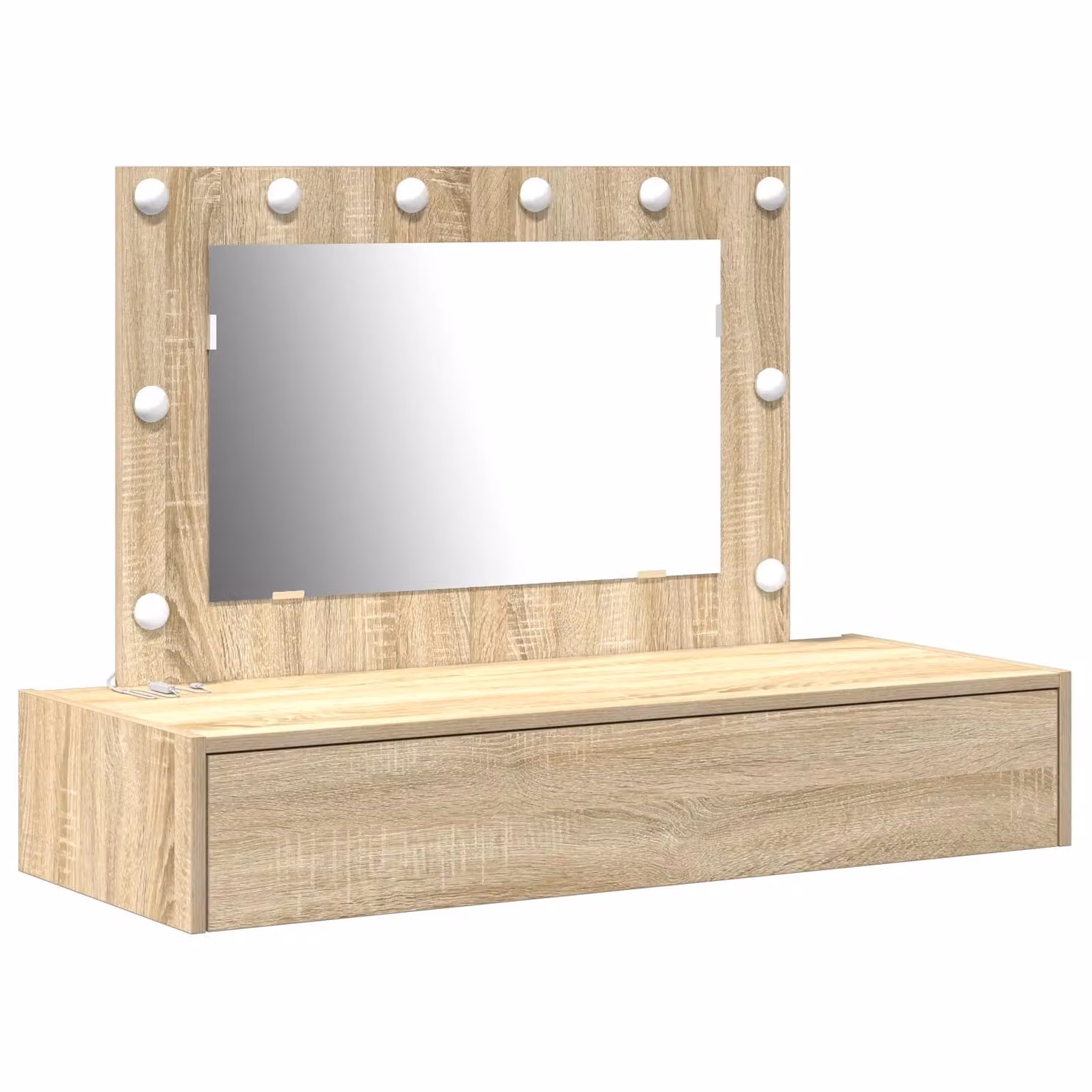 Berkfield Home Wall-Mounted Modern Dressing Table with Hollywood LED Lights in Sonoma Oak and Beige, W: 100 cm, H: 70 cm, D: 40 cm – 2
