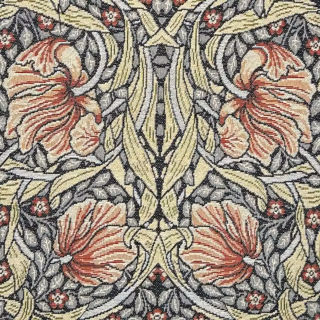 William Morris Pimpernel Tapestry Fabric in Russet, Brown, Orange and Multicolour