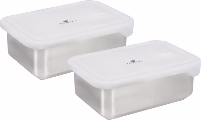 MasterClass All-in-One Set of 2 Stainless Steel Food Containers with Snap Lids, 2 Litre, Silver
