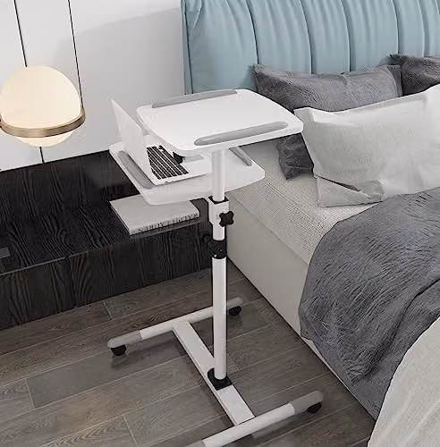 Properav Mobile Desk Workstation and Projector Trolley in White, Height Adjustable 85-110 cm, 10 kg Capacity – 6