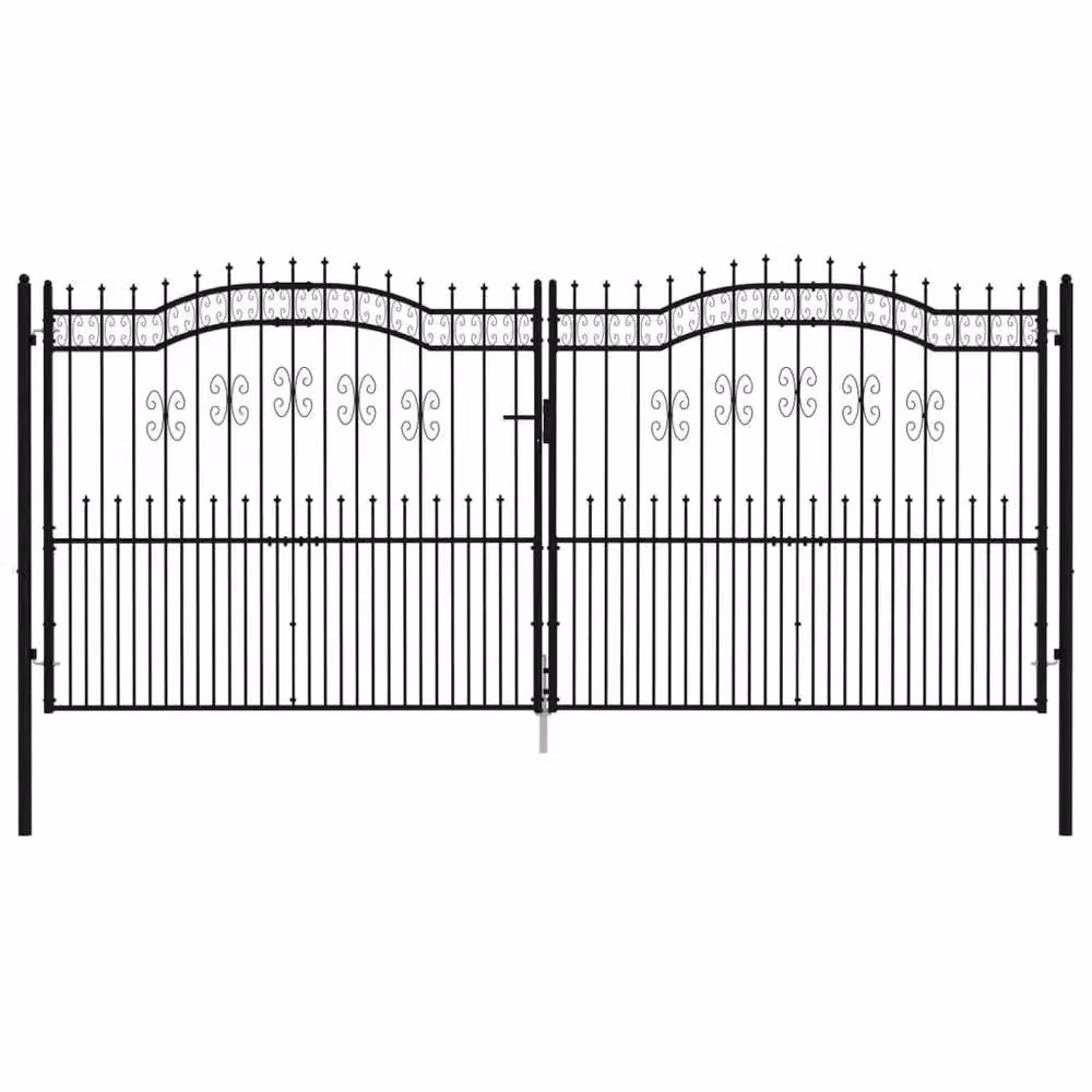 Berkfield Home Single Spear Top Fence Gate, Black Powder-coated Steel, W: 406 cm, H: 223 cm – 2