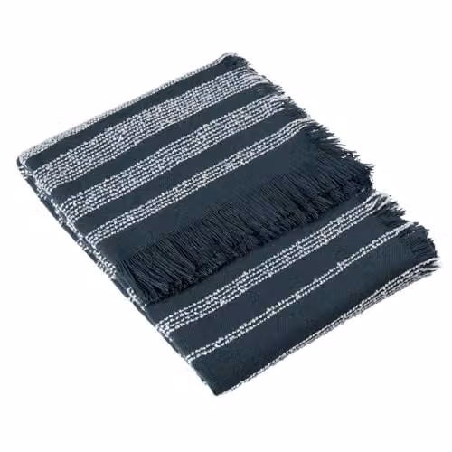 Riva Home Blue Striped Woven Fringed Polyester Throw W/D/H: 180 x 130 x 1 cm