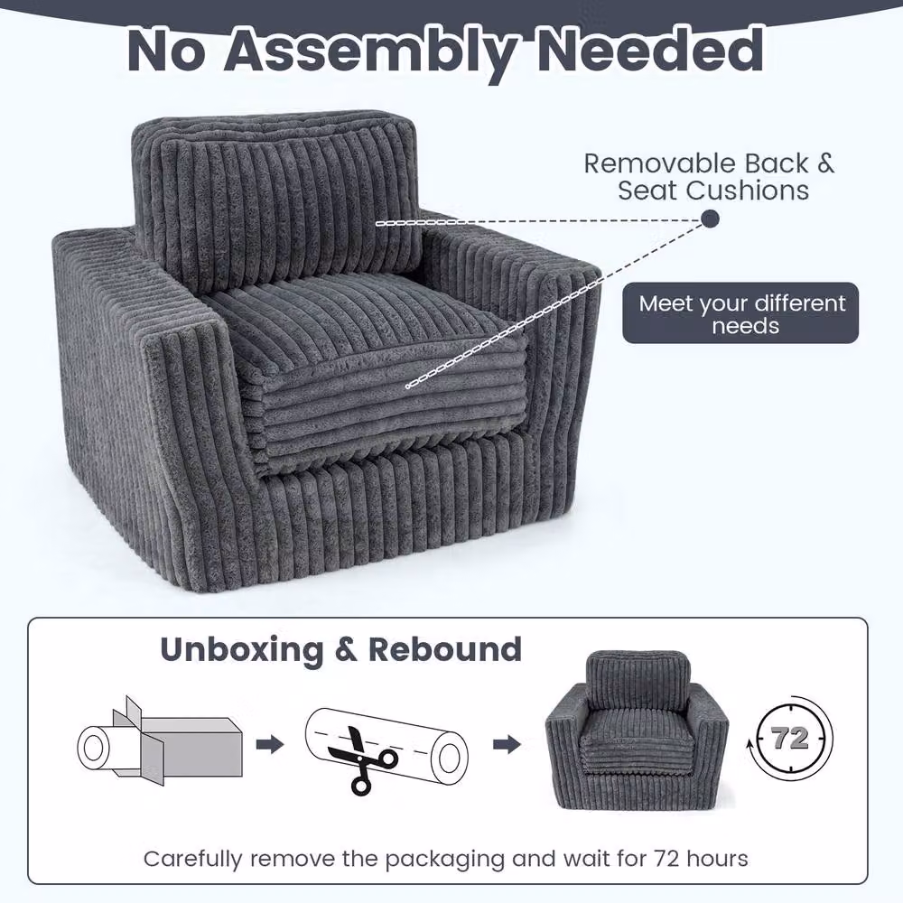 Costway Single Foam Sofa in Grey with Removable Cover and Pillow – 5
