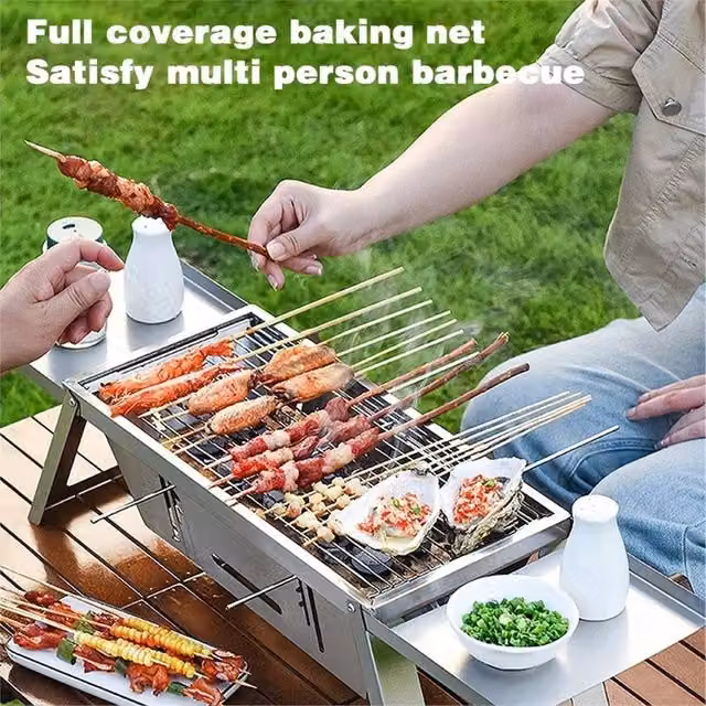 Nordara Portable Folding Stainless Steel Charcoal BBQ Grill in Silver, W/D/H: 35.0 x 21.0 x 17.5 cm – 1