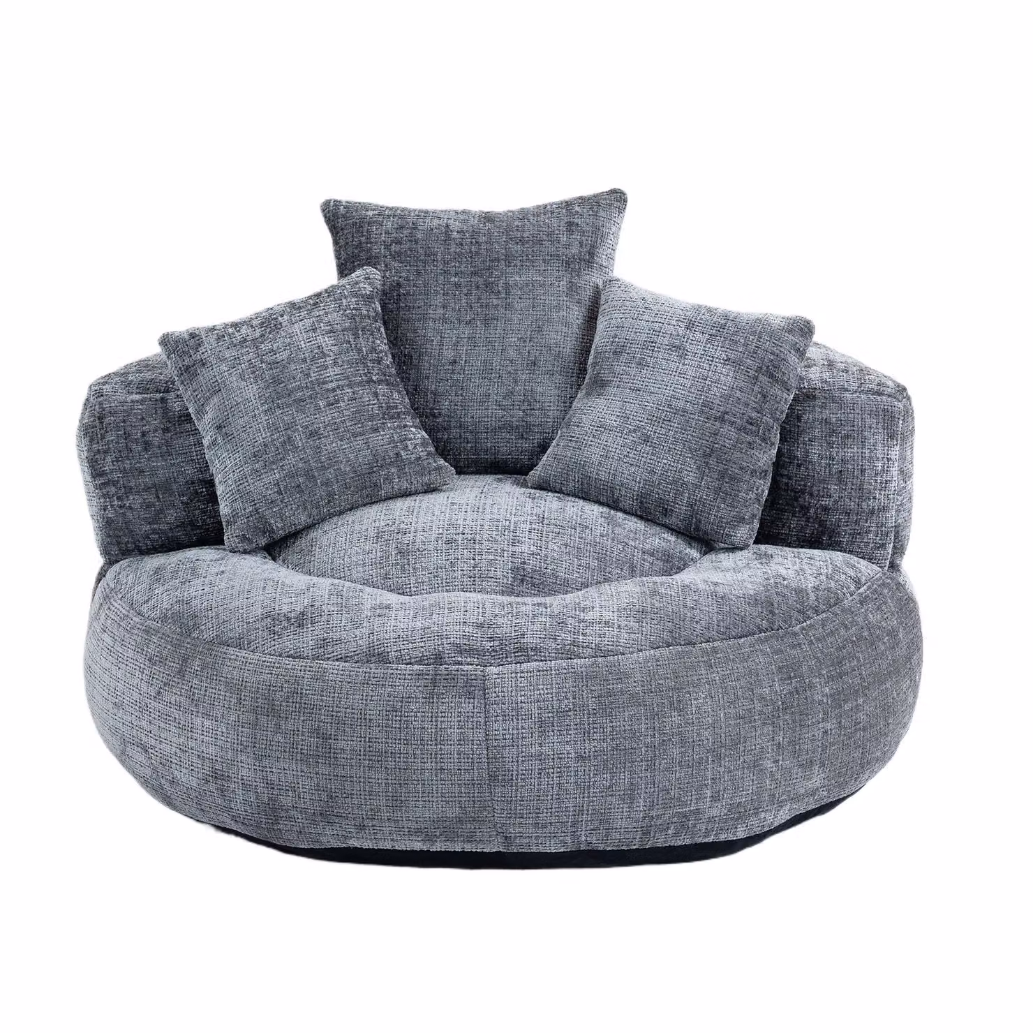 Aosom UK Grey Chenille Bean Bag Chair with 3 Pillows and Shredded Memory Foam Filling, W/D/H: 108 x 108 x 52 cm – 2