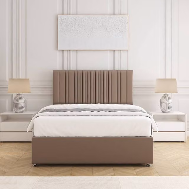 BSSPOKE Florence Small Double Divan Bed with 24 inch Headboard and Mattress in Bronze Plush Velvet, W/D/H: 120 x 200 cm