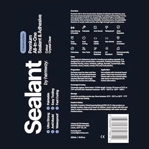 Hemway Hybrid Polymer Sealant and Adhesive in Transparent, 300ml – 6