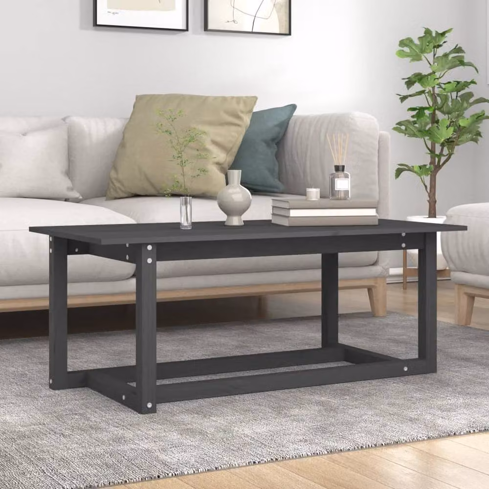 Berkfield Home Grey Rustic Solid Pine Coffee Table W: 110 cm, D: 55 cm, H: 45 cm – 2