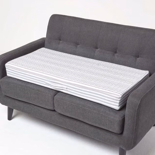 Homescapes Grey Striped Orthopaedic Foam Booster Cushion with Removable Cotton Cover, W: 100 cm