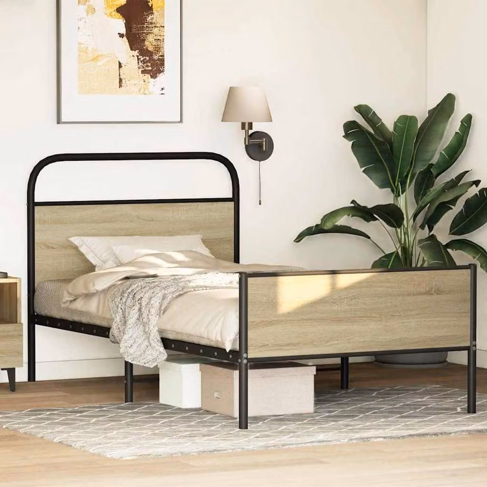Berkfield Home Sonoma Oak Bed Frame in Light Oak, W/D/H: 90 x 200 cm – 2