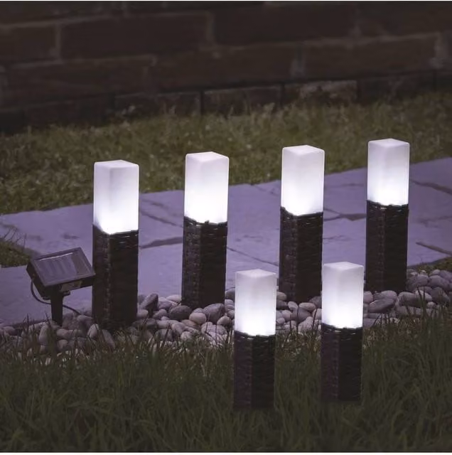 KDMD Black Rattan Solar Garden Pathway Lights, Set of 6, Warm White – 1