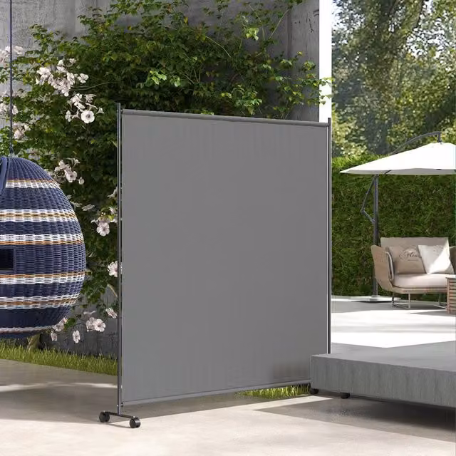 Outsunny Metal Freestanding Garden Screen with Wheels, Grey