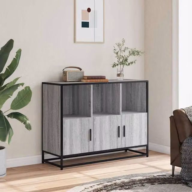 Berkfield Home Grey Sonoma Sideboard in Engineered Wood, W/D/H: 100 x 35 x 76 cm