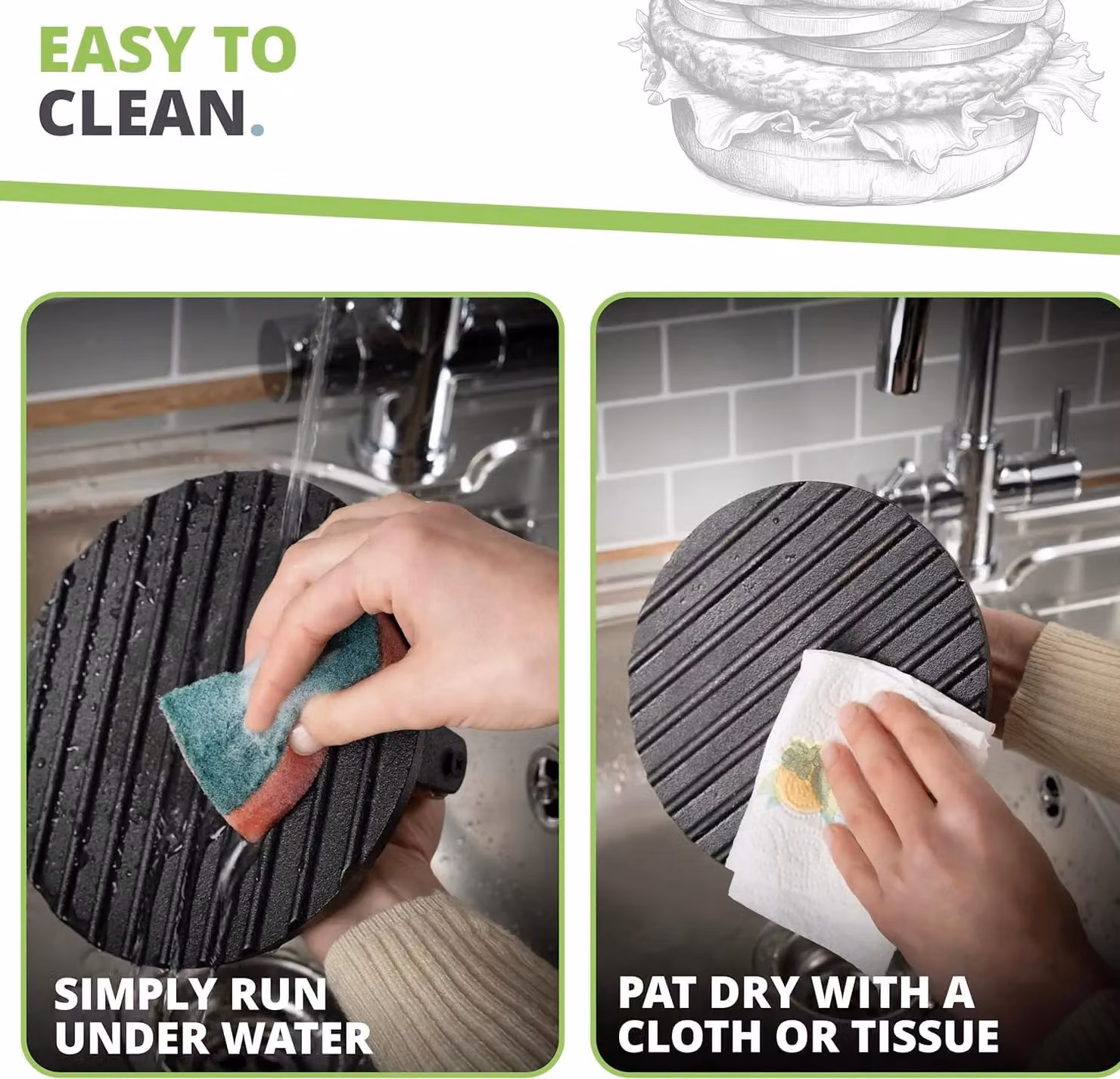 Oliver's Kitchen Cast Iron Smash Burger Press in Black with Ergonomic Grip – 6