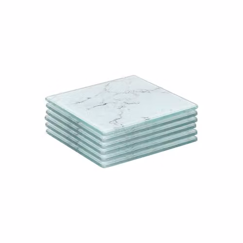 Harbour Housewares Set of 6 White Marble Effect Square Glass Coasters, W: 10 cm