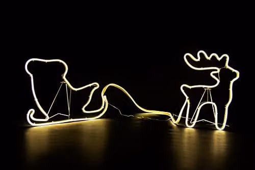 Shatchi Reindeer and Sleigh Neon Effect Rope Light Silhouette Double Sided with 90 Warm White LEDs in Yellow