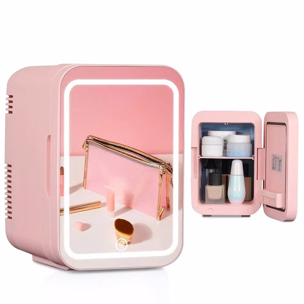 FLAVORA 4L Portable Mini Fridge with LED Mirror in Pink, W/D/H: 15 x 15 x 100 cm – 3