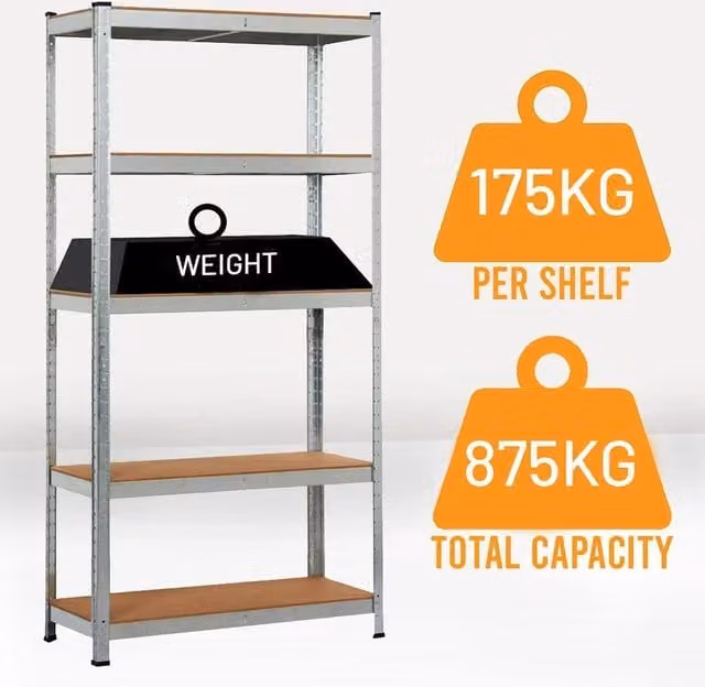 EONLION 5 Tier Heavy Duty Steel Garage Shelving Unit in Silver, W/D/H: 100 x 40 x 200 cm