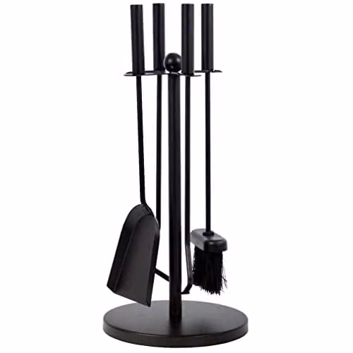 HomeZone Fireplace Companion Set in Black with Poker, Tongs, Shovel and Brush – 1