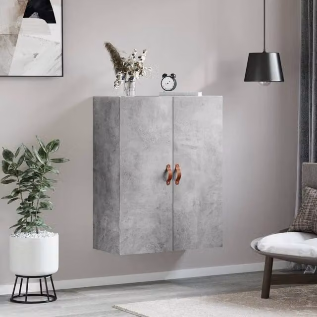 Berkfield Home Wall Mounted Cabinet in Concrete Grey, W: 69.5 cm, D: 34 cm, H: 90 cm