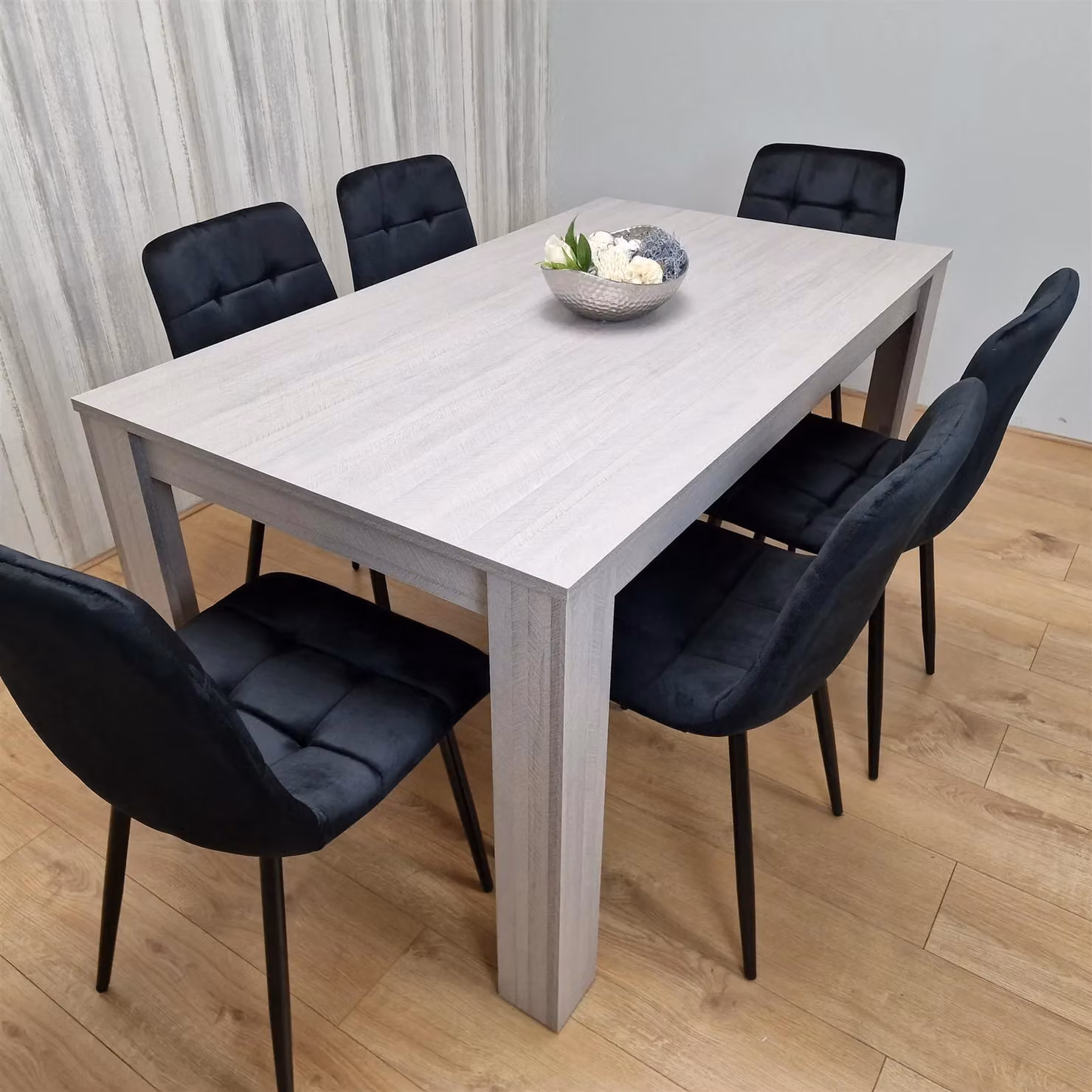 Kosy Koala Modern Grey Rectangular Dining Table Set with 6 Black Velvet Chairs in Brown – 5