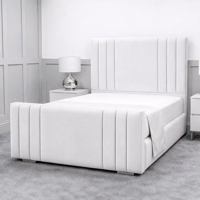 Living Comfort Bedz Canberra Super King Upholstered Velvet Gas Lift Storage Bed in White