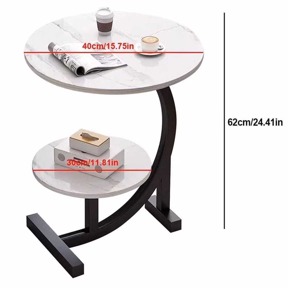 EONLION White 2 Tier C Shaped Side Table with Round Top and Sled Base – 2