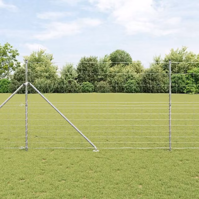 Berkfield Home Field Fence Galvanised Steel in Silver, H: 150 cm, W: 25 m