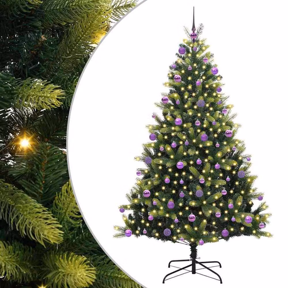 Berkfield Home Artificial Hinged Christmas Tree with 300 LEDs, Green, Height: 210 cm – 2