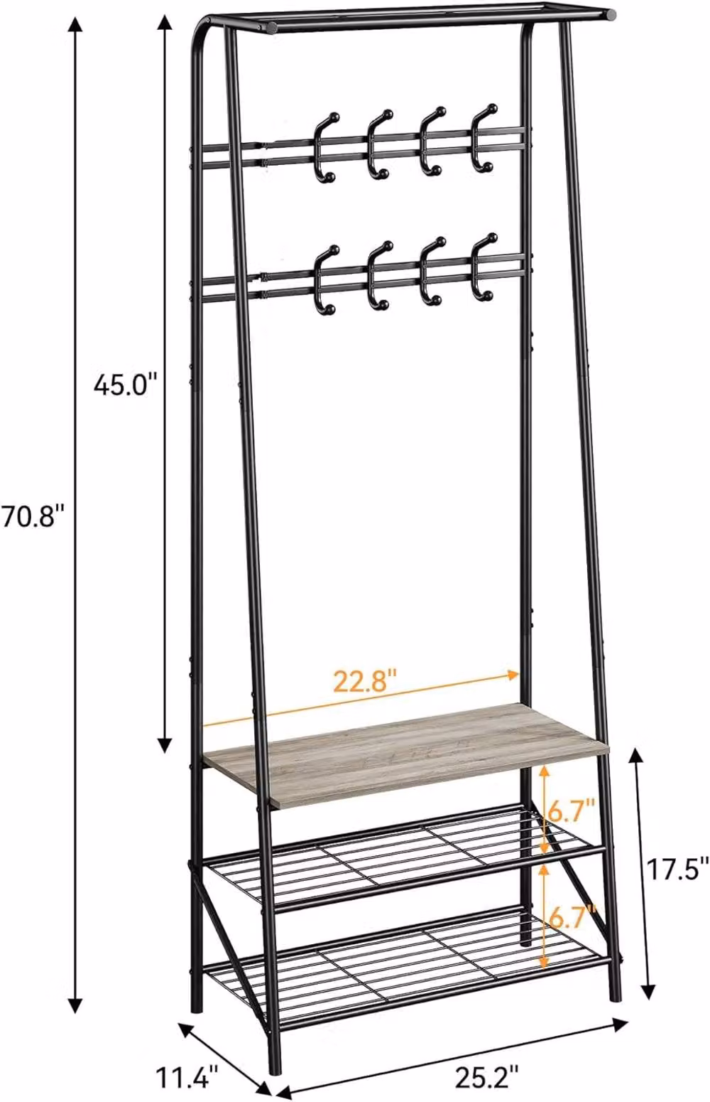 London Boutique Hall Tree with Bench, Shoe Shelves and Hooks, Grey – 5