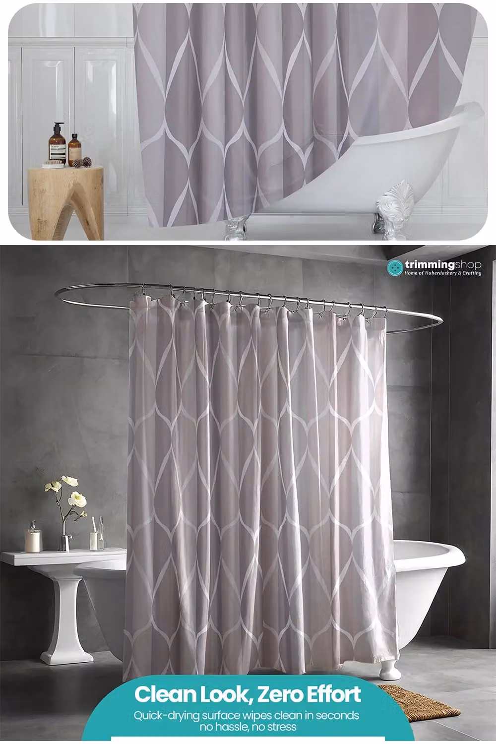 Neel Blue Lattice Grey Polyester Water-Resistant Shower Curtain with 12 Hooks, W: 180 cm, H: 180 cm – 3