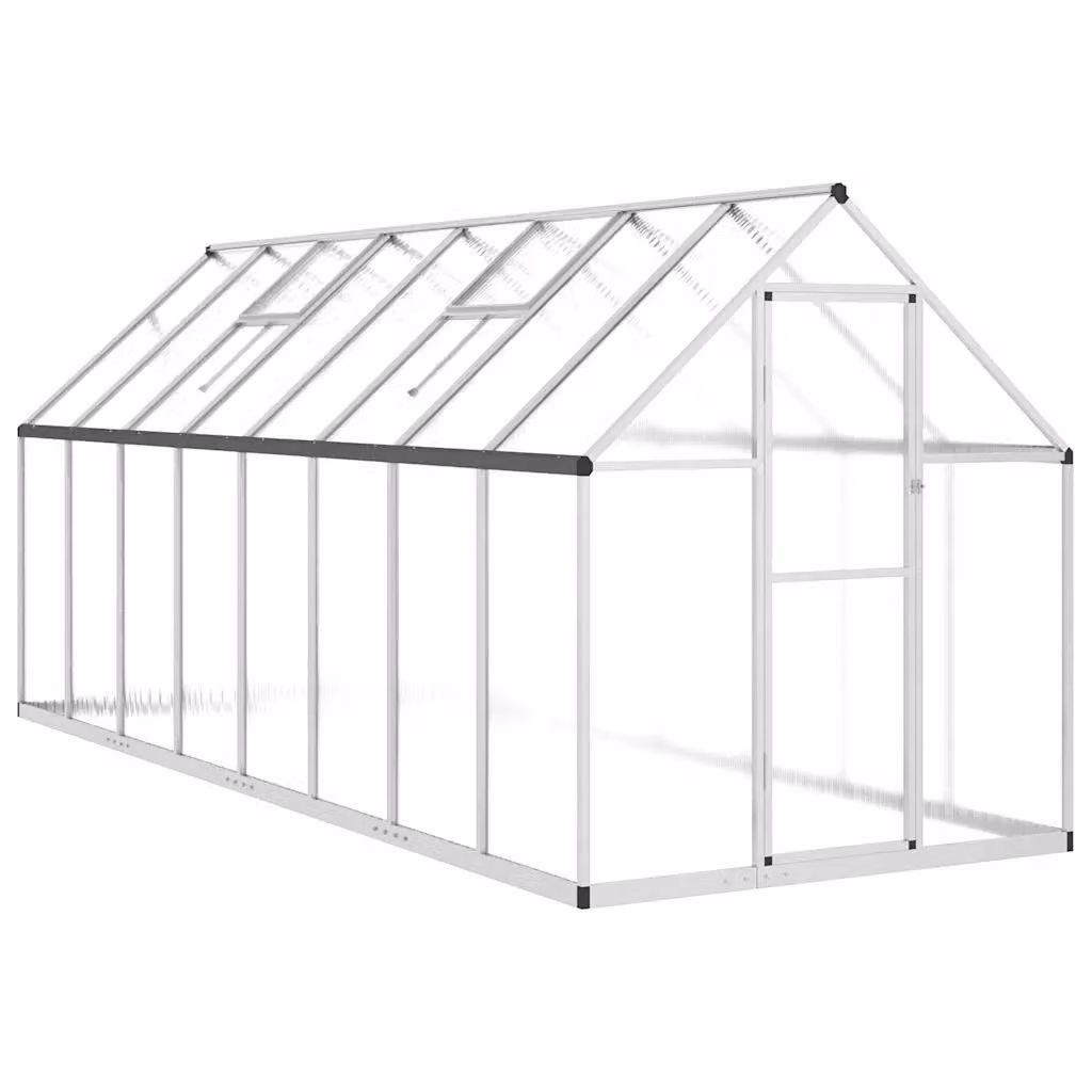 Berkfield Home Aluminium Greenhouse with Polycarbonate Panels and Base Frame, Silver, W: 445 cm, D: 169 cm, H: 195 cm – 2