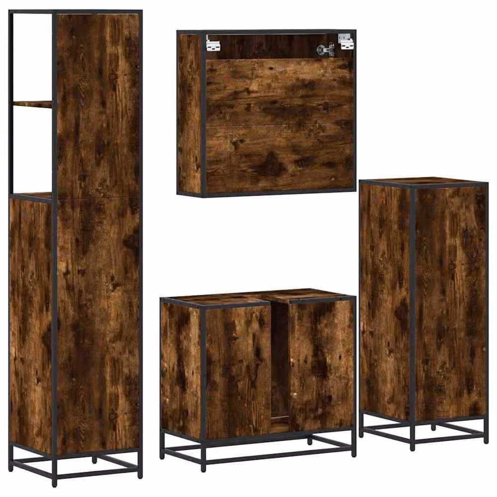 Berkfield Home 4-Piece Industrial Bathroom Furniture Set in Smoked Oak and Brown – 6