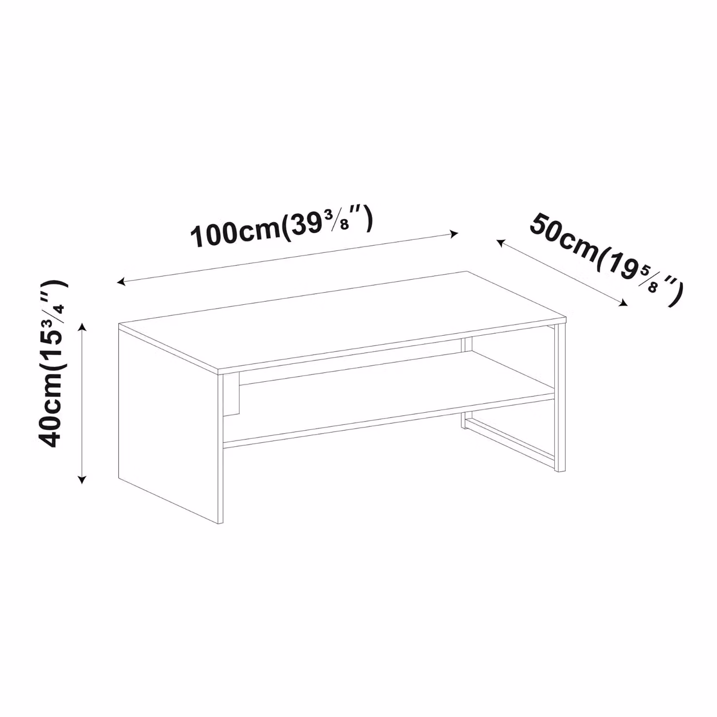 EONLION Black Wooden Coffee Table with Steel Frame and Open Storage Shelf, W: 100 cm, D: 50 cm, H: 40 cm – 2