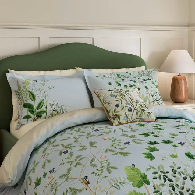 Sanderson Sycamore & Oak Blue Cotton Mako Satin Duvet Cover and Pillowcase Set – 1