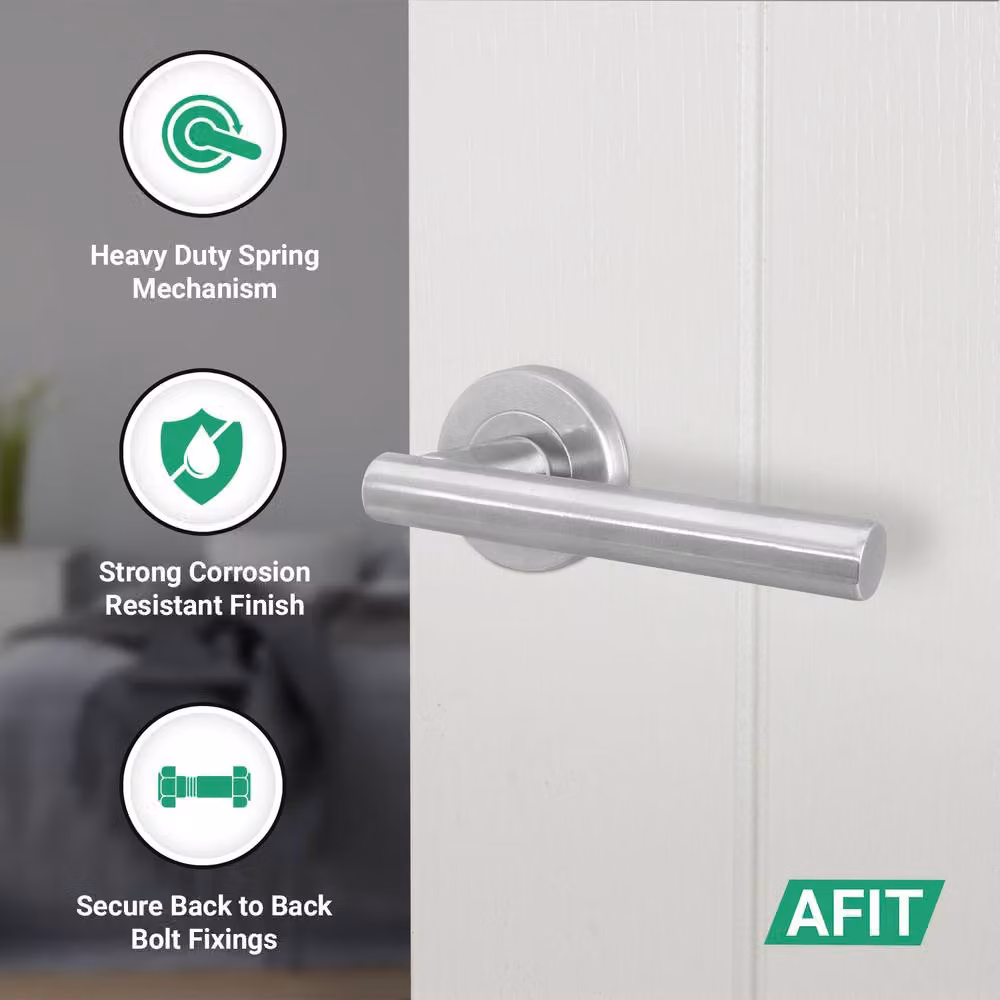 AFIT Olvera Range Satin Silver Round Rose Door Handles with Latch T-Bar, 4 Pairs, W/D/H: 15 x 15 cm – 2