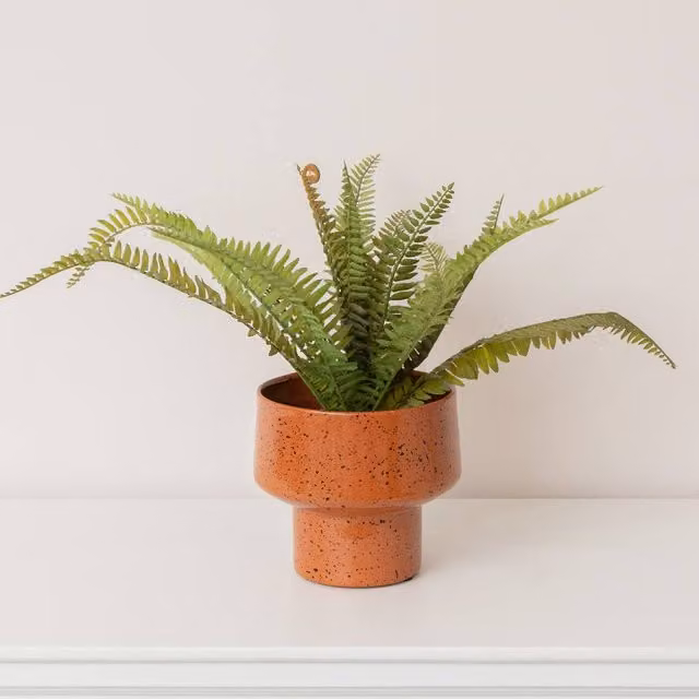 Melody Maison Orange Speckled Metal Tabletop Planter Pot, Diameter: 18 cm, Height: 16 cm