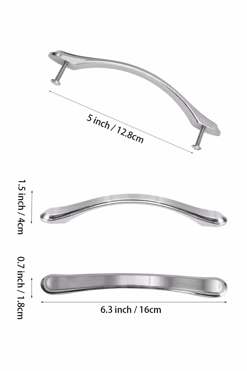 Living and Home 2-Piece Silver Polished Aluminium Bow Cabinet Handles and Drawer Pulls, Hole Center: 128 mm – 3